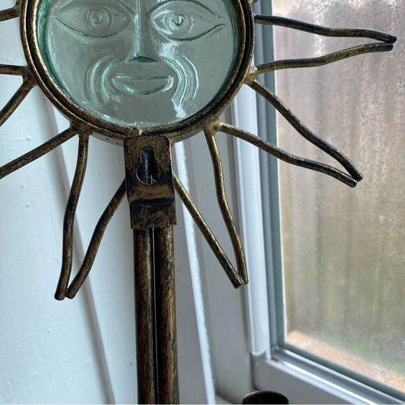 Vintage Metal & Glass Sun Wall Sconce Double Taper Candle Holder - Picture 3 of 7